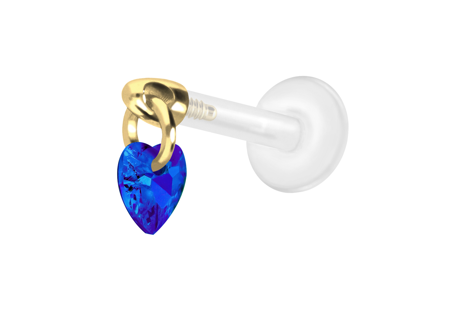 PTFE Labret Piercing mit Innengewinde + Titan-Aufsatz KRISTALLHERZ